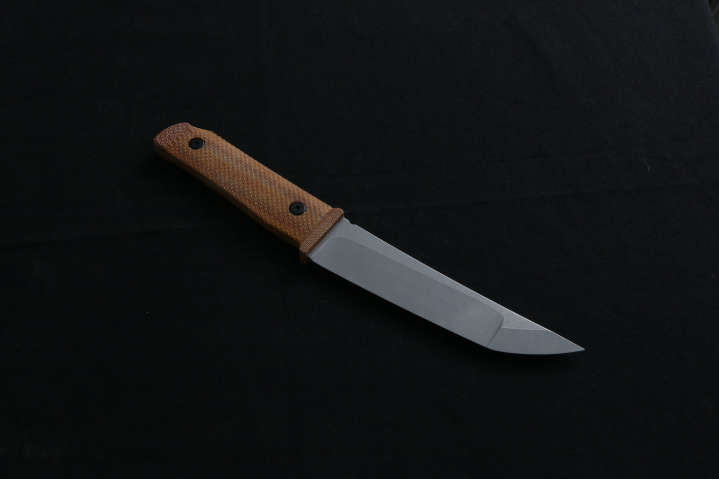 Knife with a brown handle on a black background