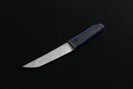 Knife with a blue handle on a black background