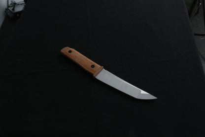 Knife with a brown handle on a black background