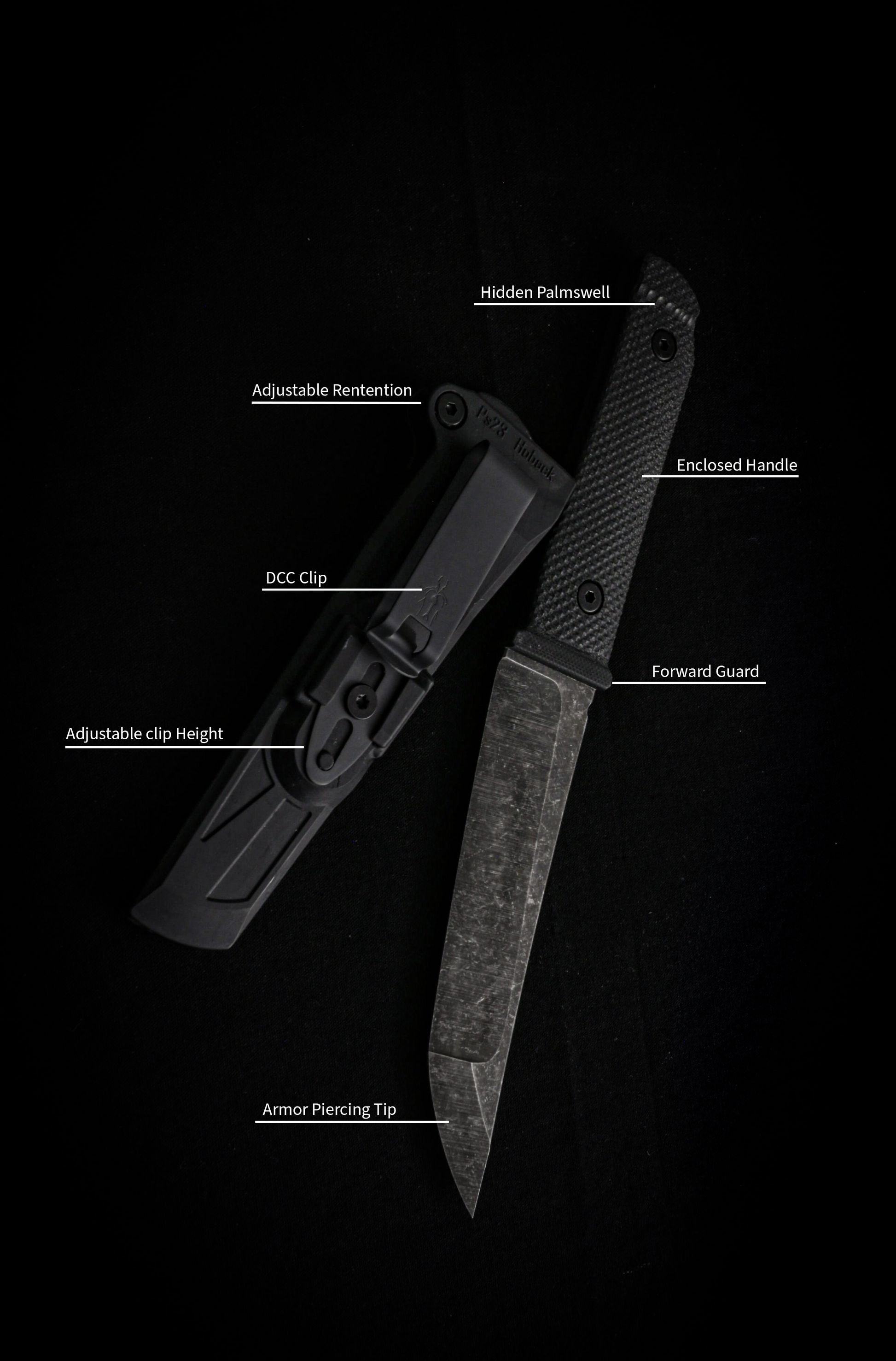 Kwaiback Fixed Blade with sheath labeled