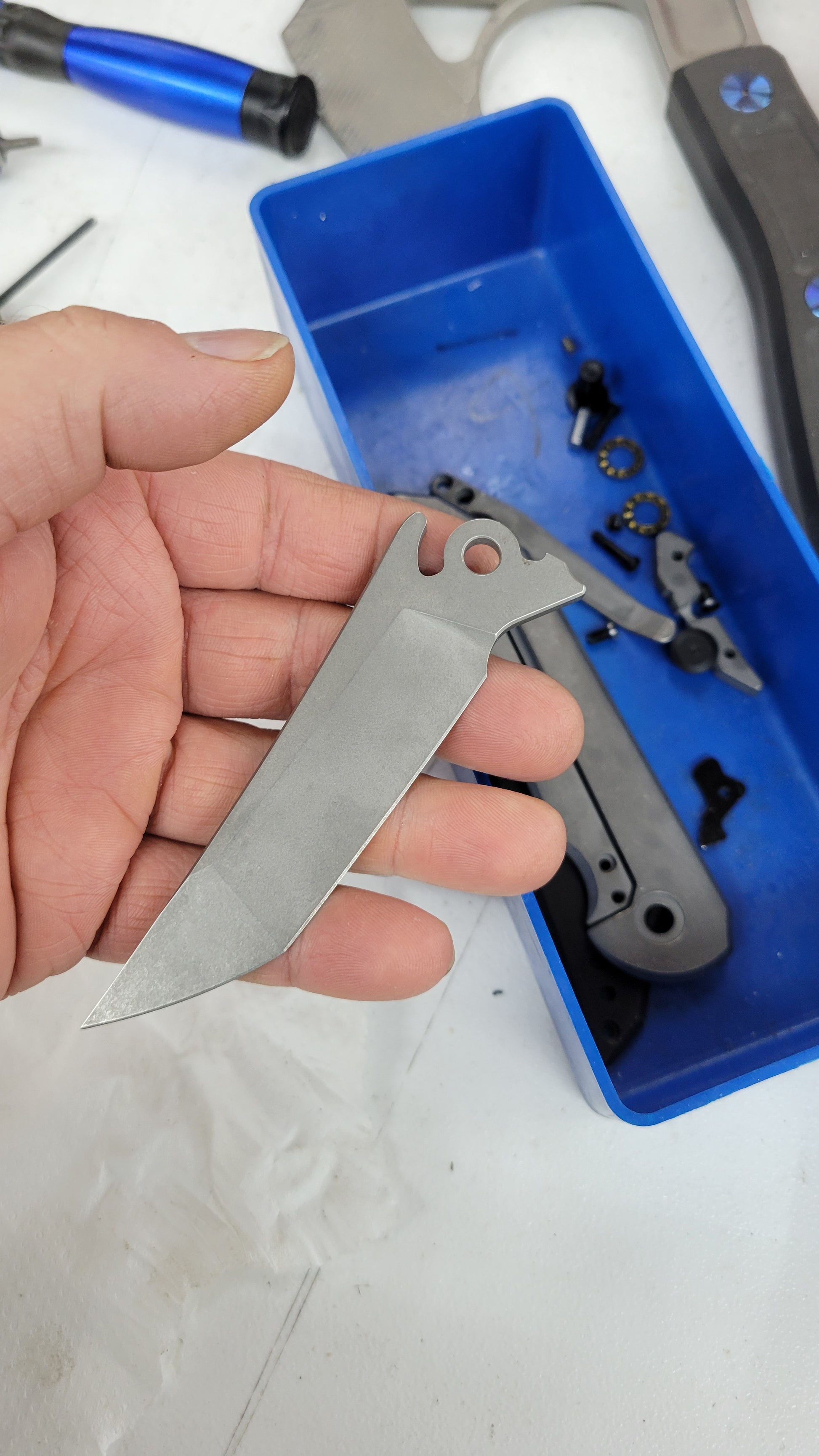 Folding knife blade blasted